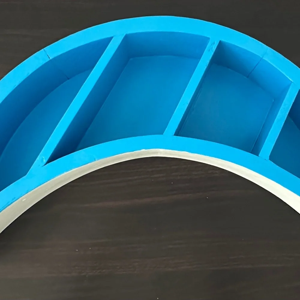 Half-Moon Wood Shelf Decor – Light Blue, Navy & Gray